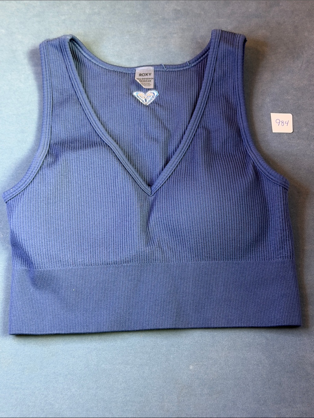 Roxy Ribbed V-Neck Crop Top  in Blue Size XS/S